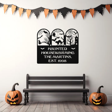 halloween haunted house welcome metal sign – 16 gauge steel