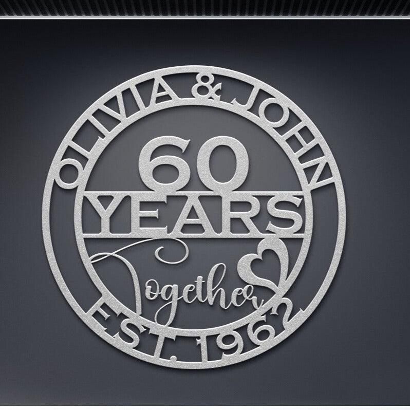 Celebrating 60 Years of Love: Personalized Metal Wall Art Sign for a Memorable Anniversary Gift - Stylinsoul
