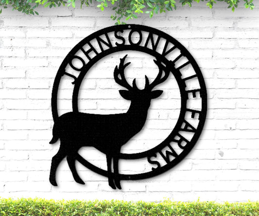 Metal Deer Sign - Antler Hunting Monogram - Farmhouse Living Room Decor - Lake House Sign - Stylinsoul