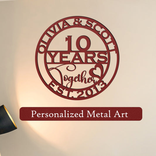 10th anniversary personalized metal sign – 16 gauge steel