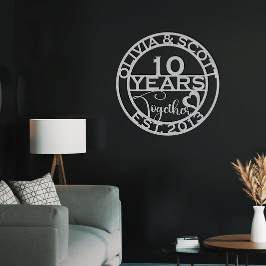 10th anniversary personalized metal sign – 16 gauge steel