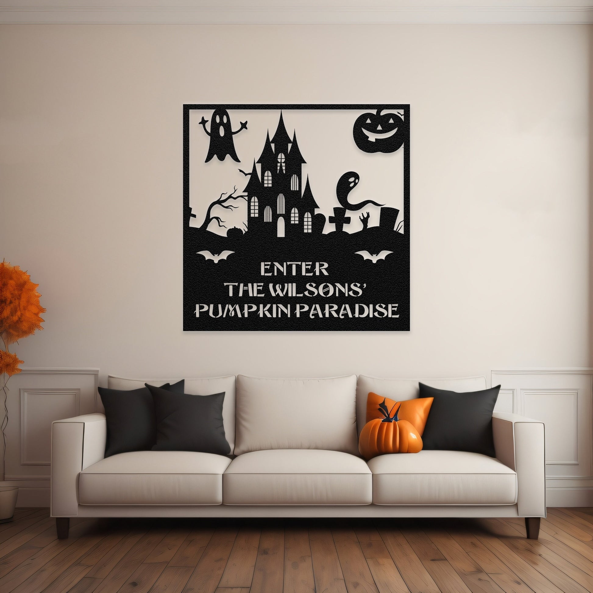 halloween haunted house welcome metal sign – 16 gauge steel