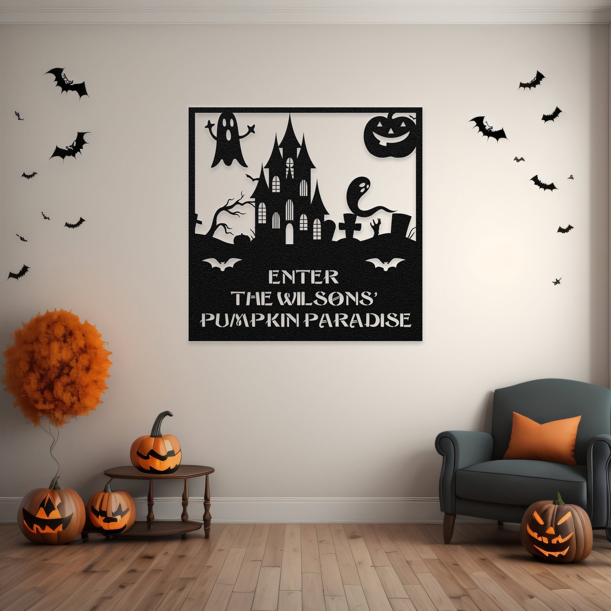 halloween haunted house welcome metal sign – 16 gauge steel