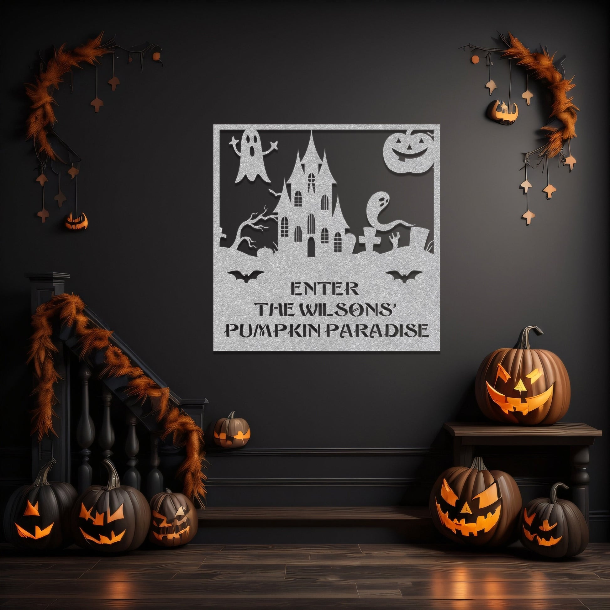 halloween haunted house welcome metal sign – 16 gauge steel