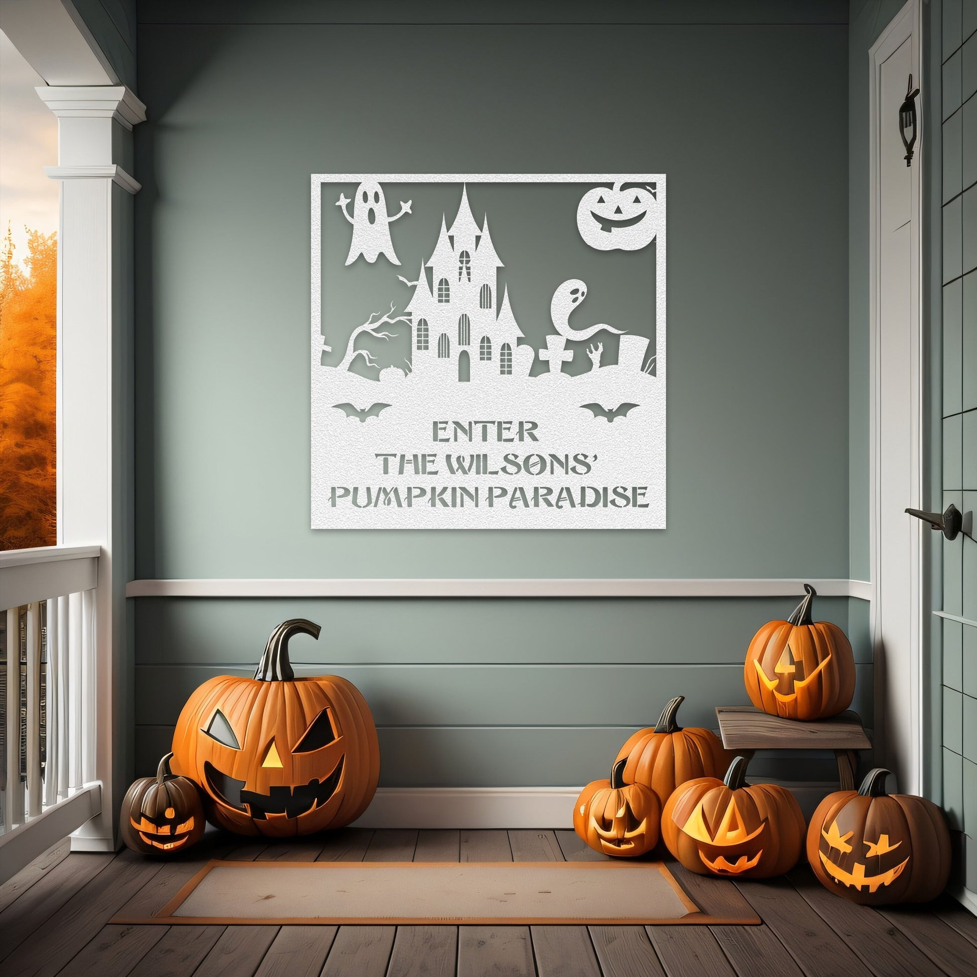 halloween haunted house welcome metal sign – 16 gauge steel