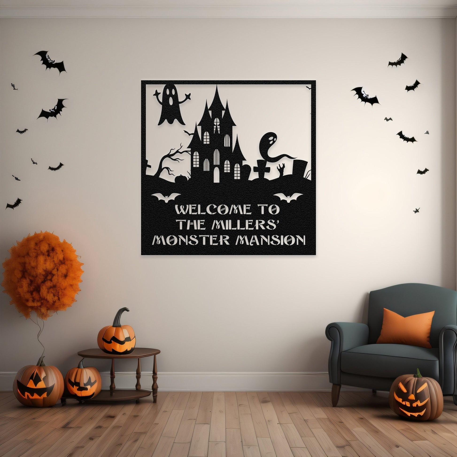 halloween haunted house welcome metal sign – 16 gauge steel