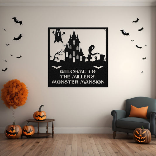 halloween haunted house welcome metal sign – 16 gauge steel