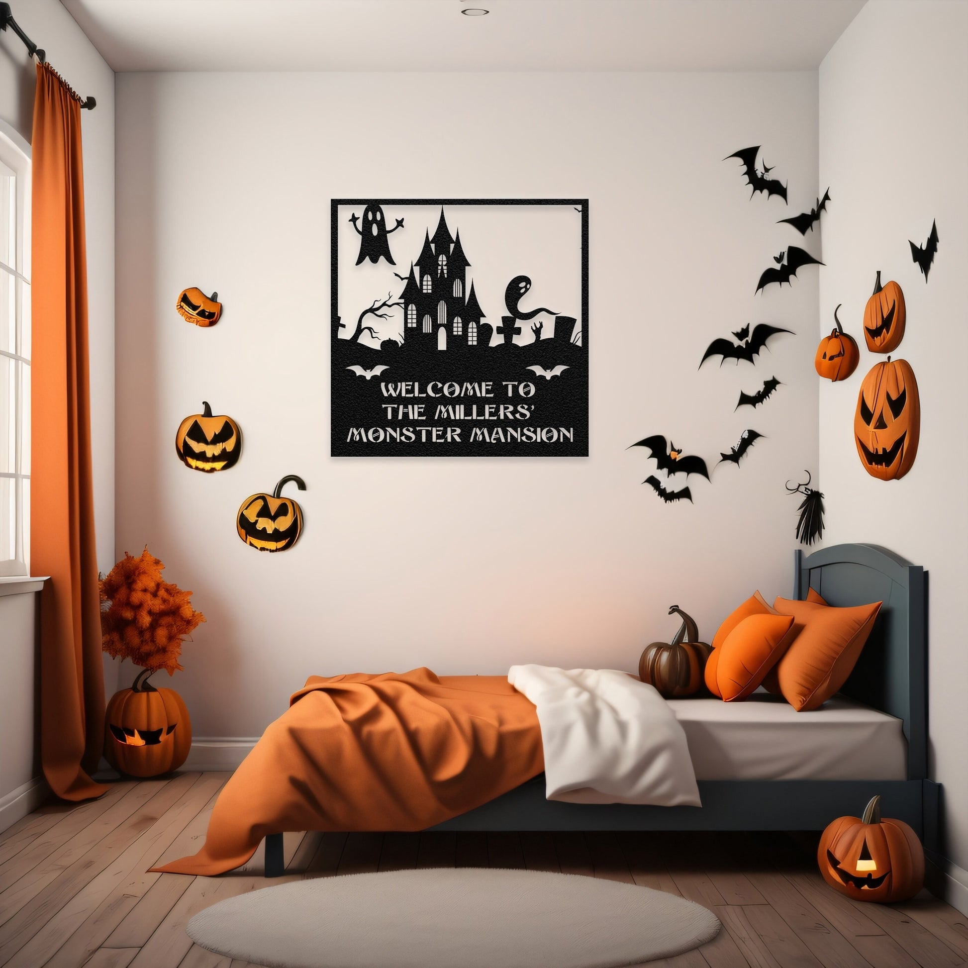 halloween haunted house welcome metal sign – 16 gauge steel