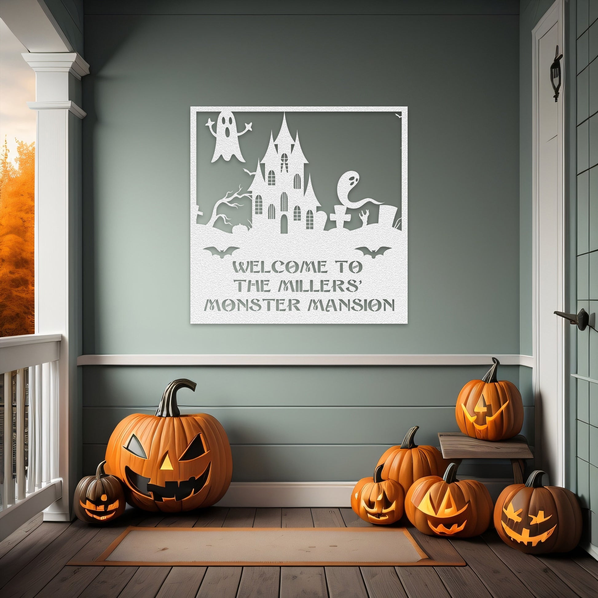 halloween haunted house welcome metal sign – 16 gauge steel