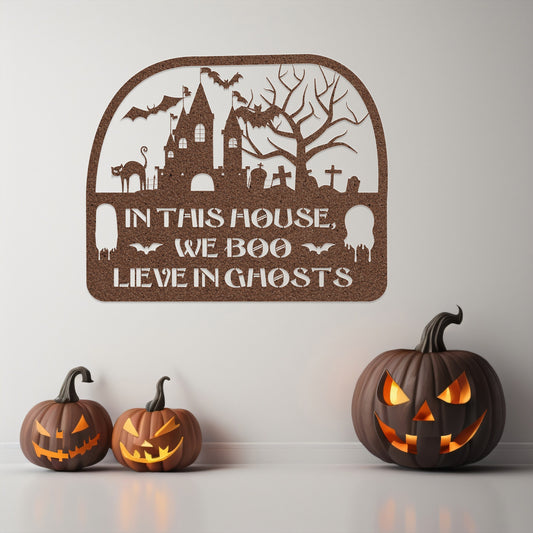 halloween haunted house welcome metal sign – 16 gauge steel