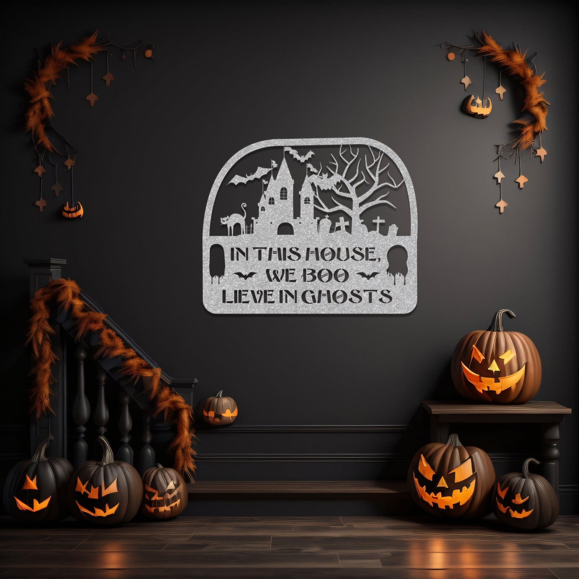 halloween haunted house welcome metal sign – 16 gauge steel