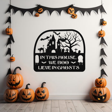 halloween haunted house welcome metal sign – 16 gauge steel