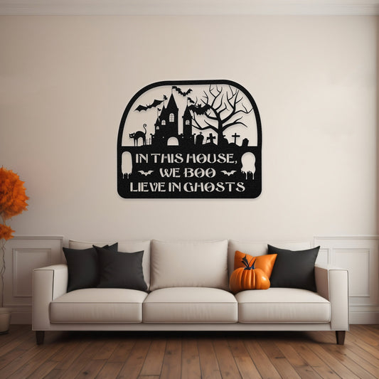 halloween haunted house welcome metal sign – 16 gauge steel