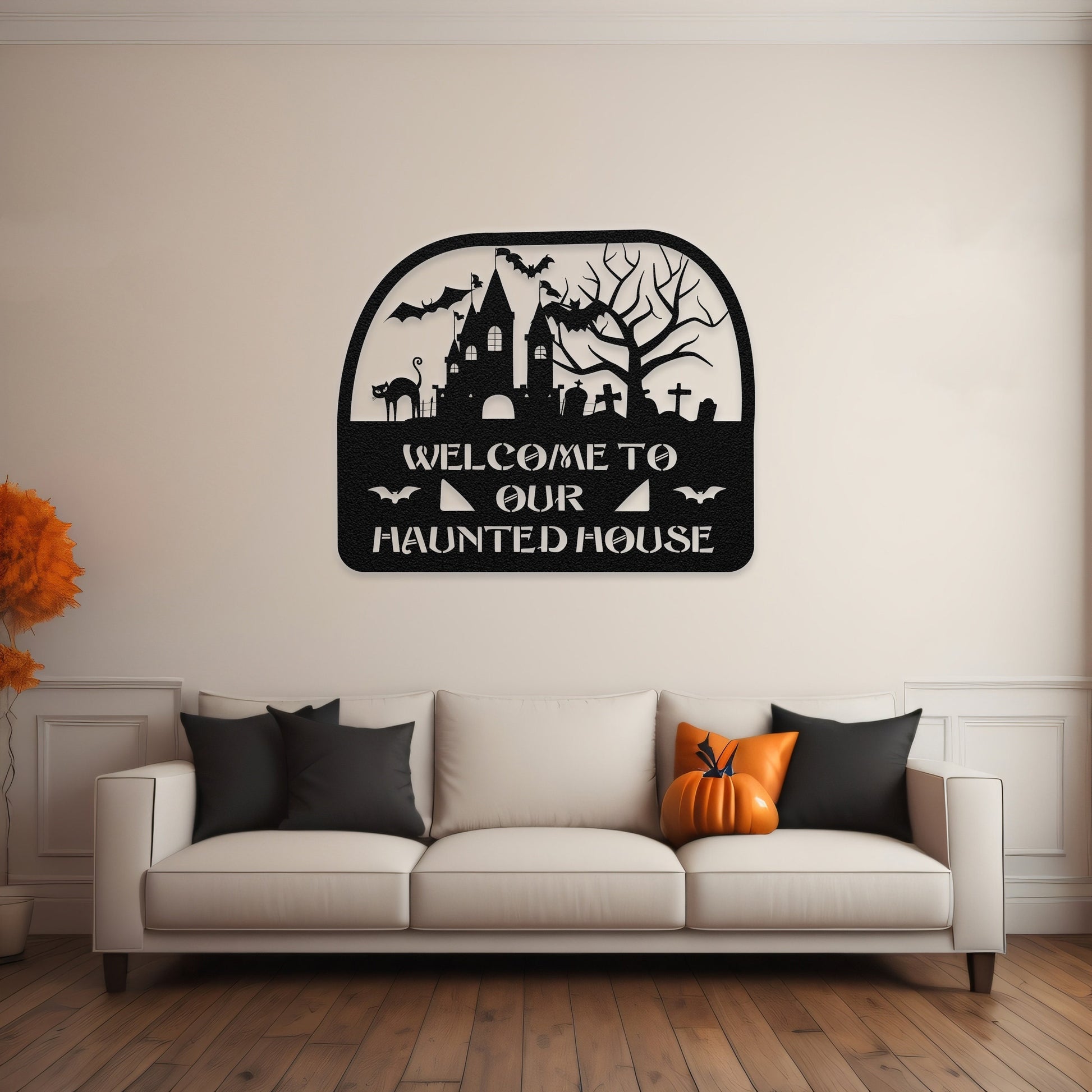 halloween haunted house welcome metal sign – 16 gauge steel