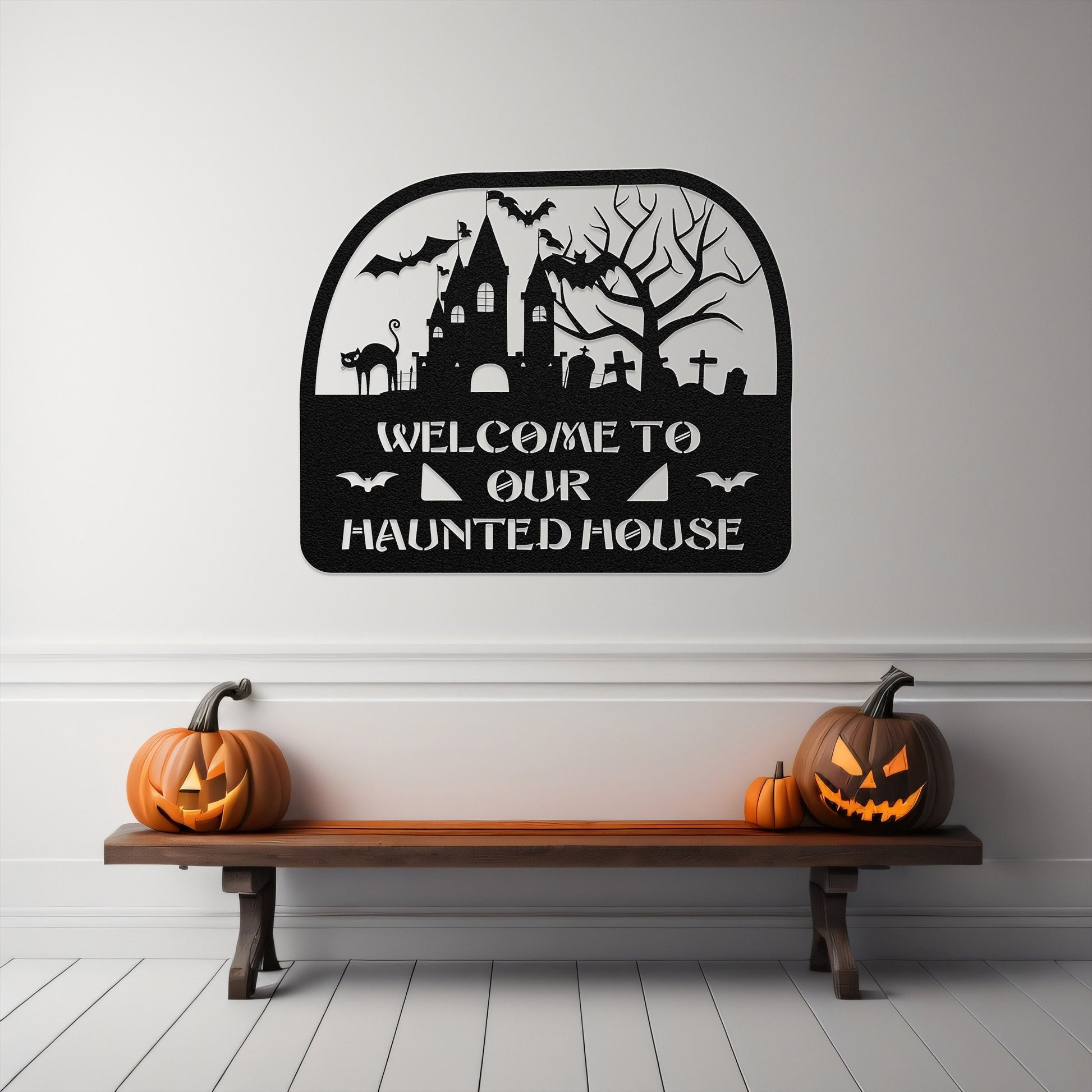 halloween haunted house welcome metal sign – 16 gauge steel