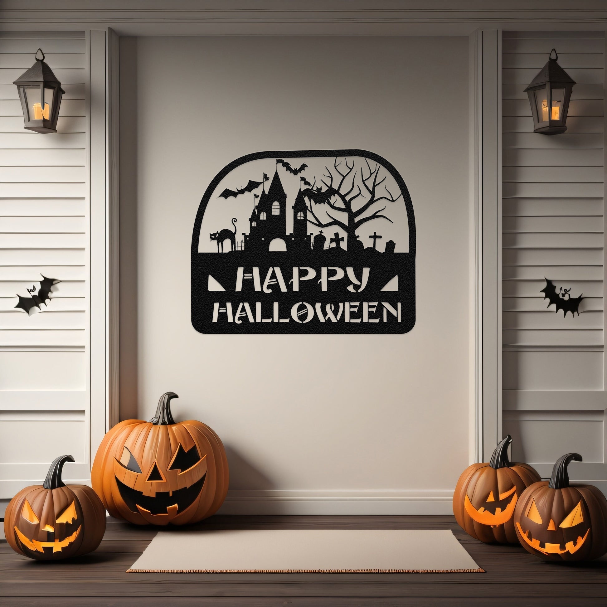 halloween haunted house welcome metal sign – 16 gauge steel