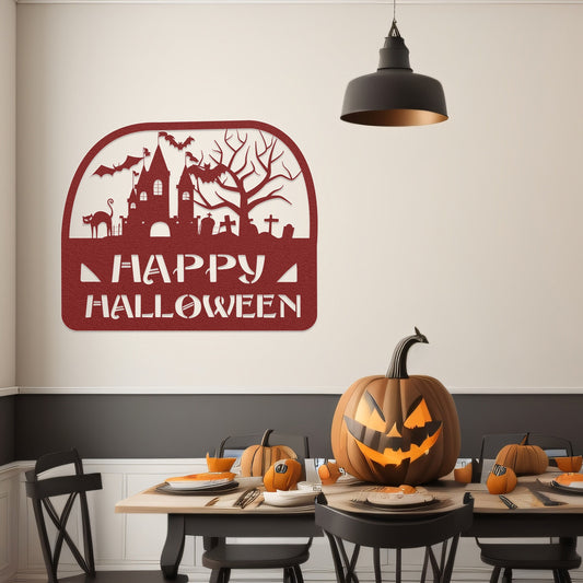 halloween haunted house welcome metal sign – 16 gauge steel