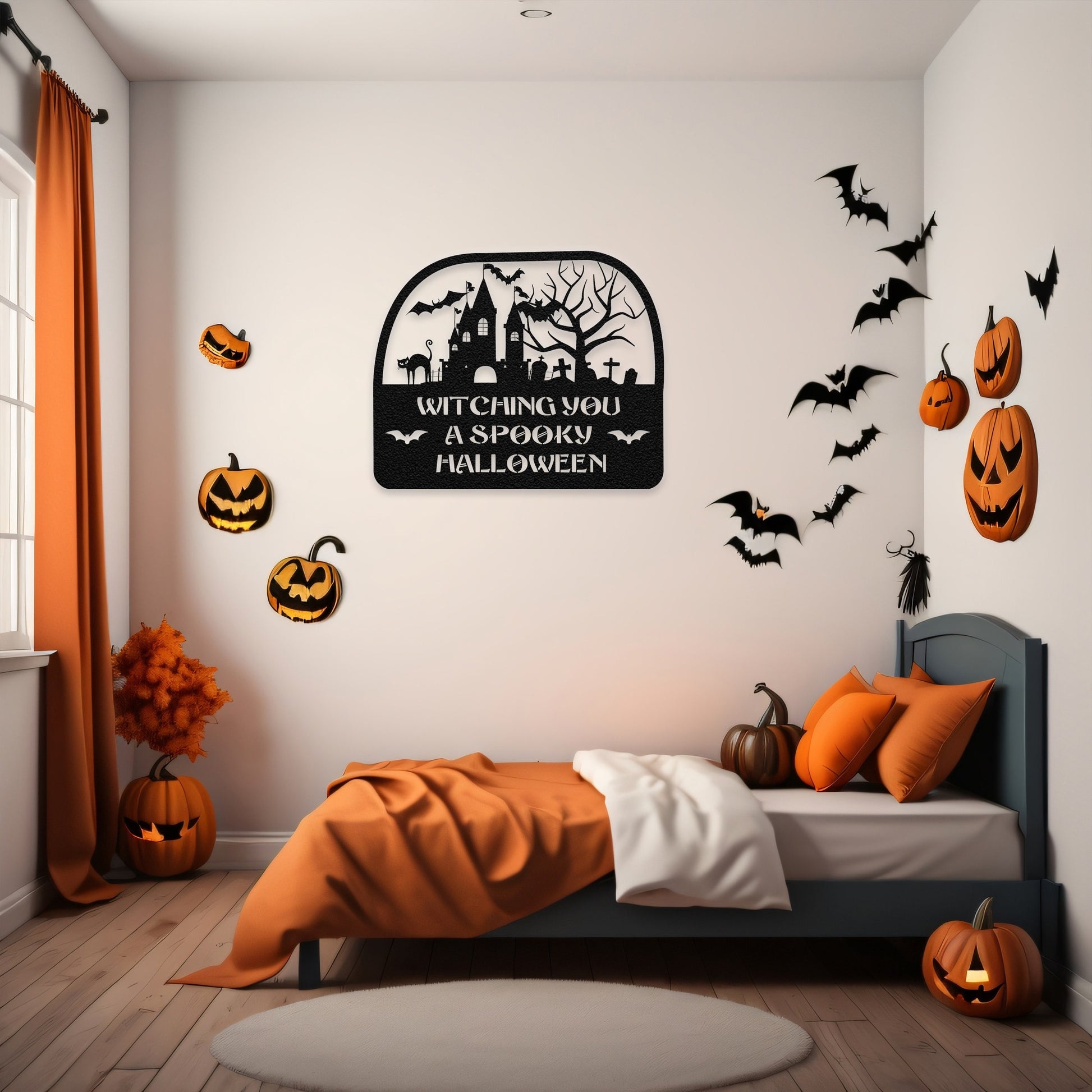 halloween haunted house welcome metal sign – 16 gauge steel