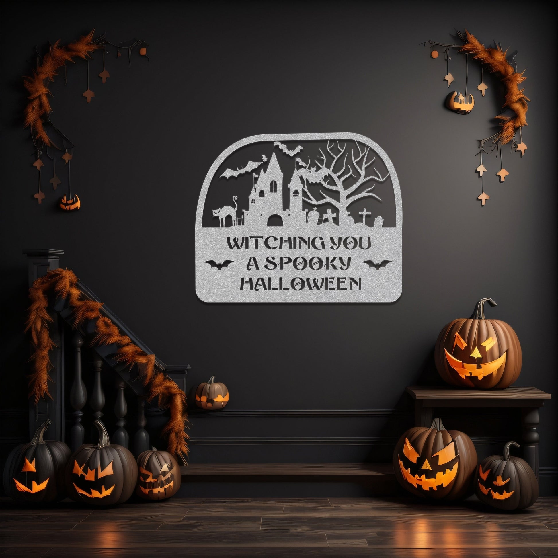 halloween haunted house welcome metal sign – 16 gauge steel