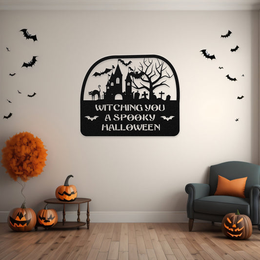 halloween haunted house welcome metal sign – 16 gauge steel