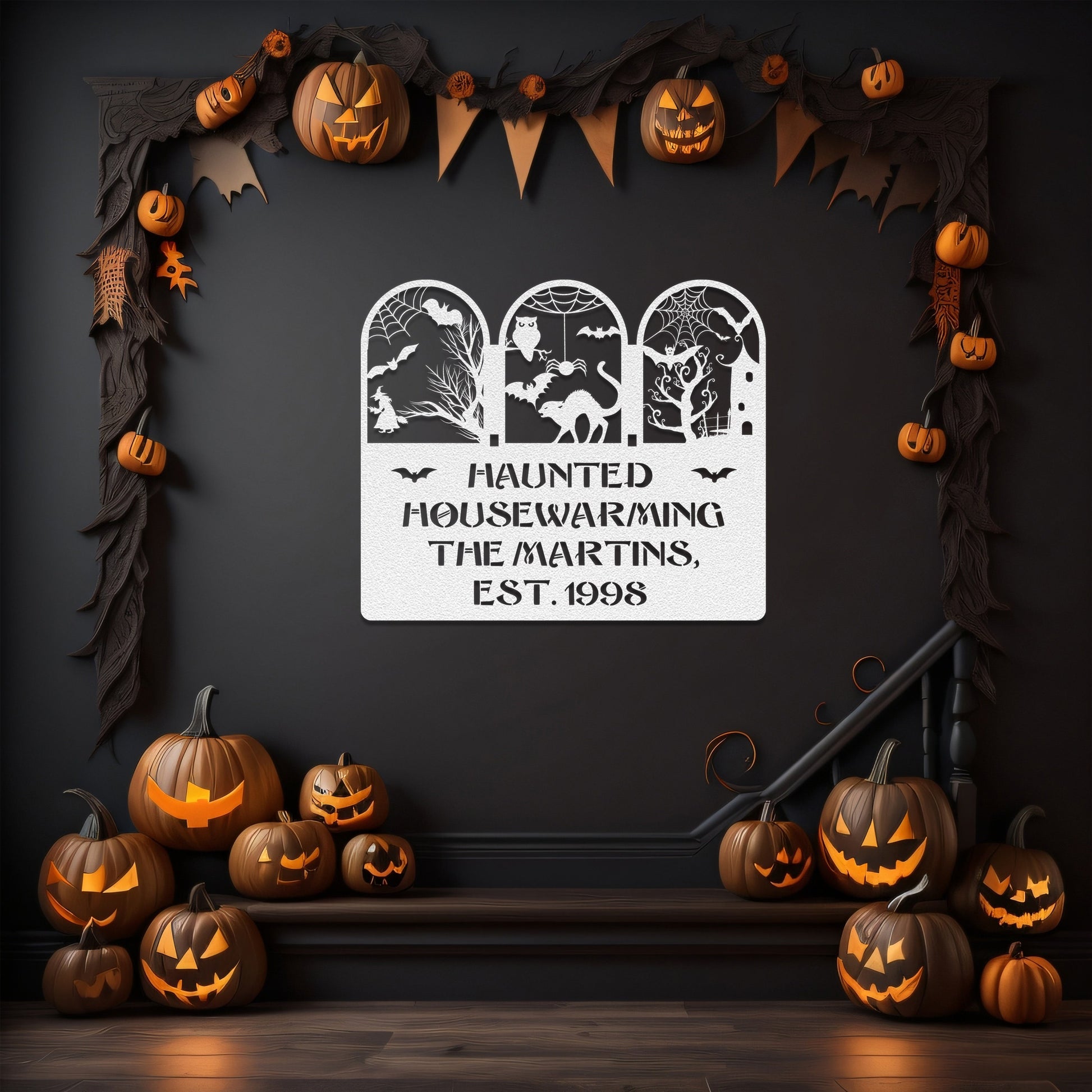 halloween haunted house welcome metal sign – 16 gauge steel