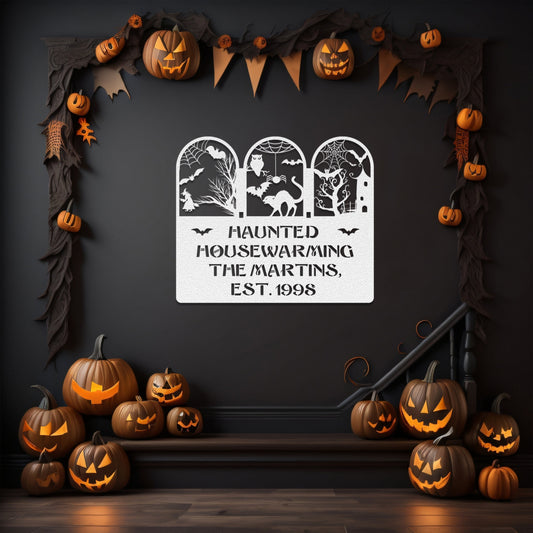 halloween haunted house welcome metal sign – 16 gauge steel