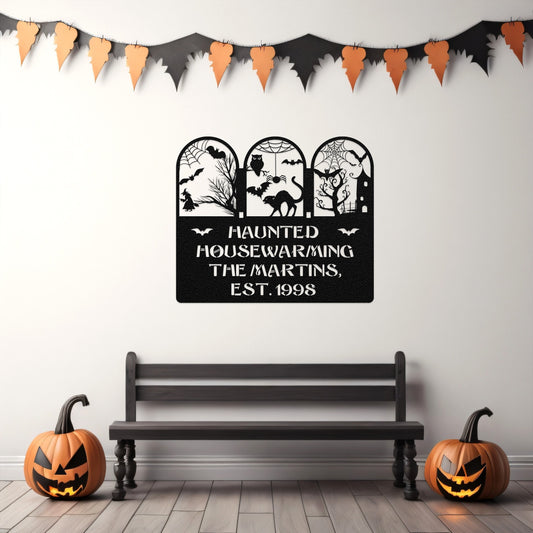 halloween haunted house welcome metal sign – 16 gauge steel