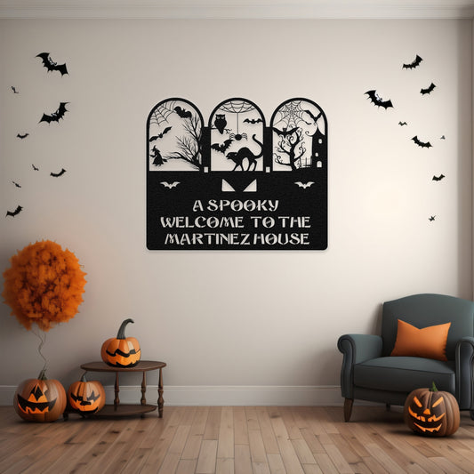 halloween haunted house welcome metal sign – 16 gauge steel