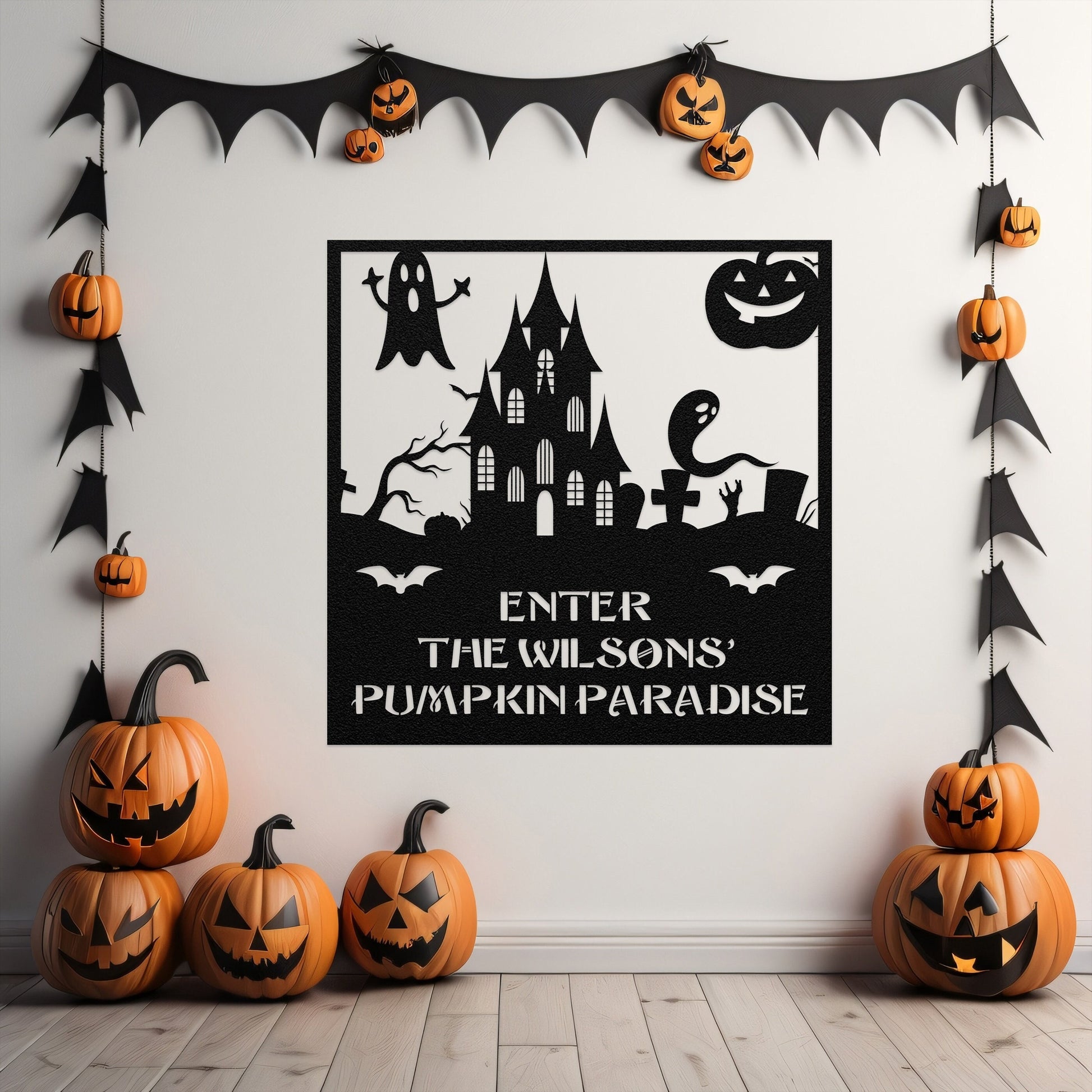 halloween haunted house welcome metal sign – 16 gauge steel