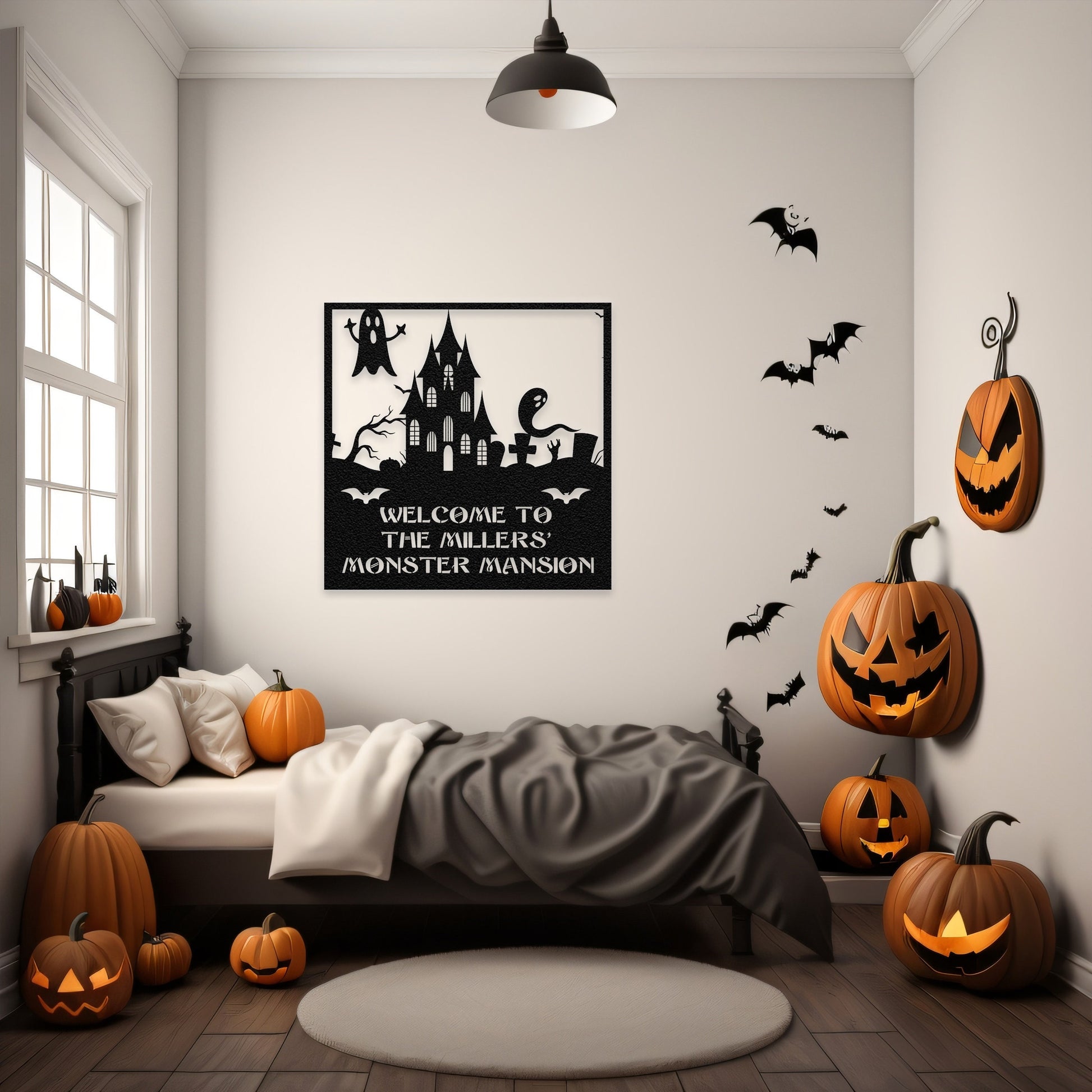 halloween haunted house welcome metal sign – 16 gauge steel