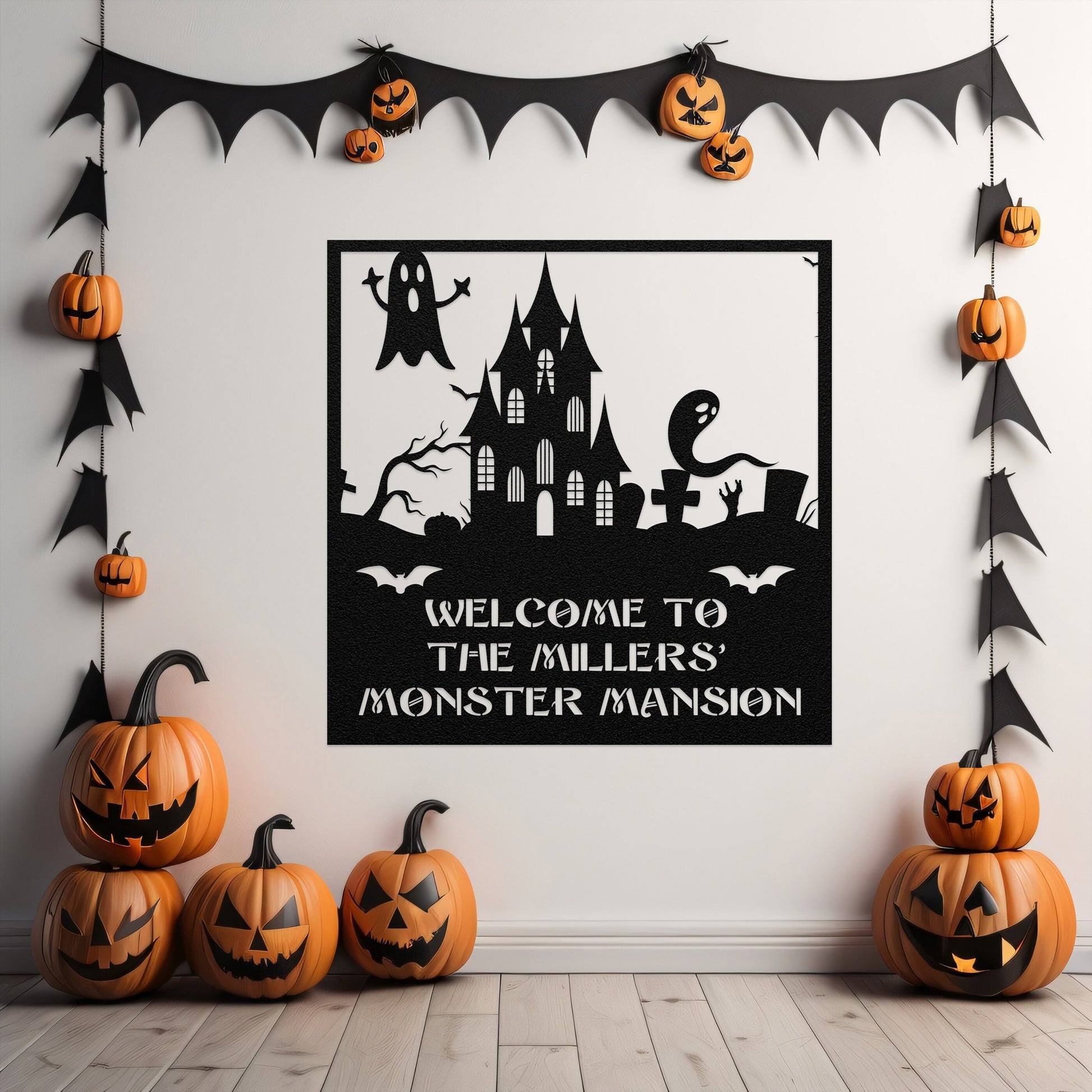 halloween haunted house welcome metal sign – 16 gauge steel