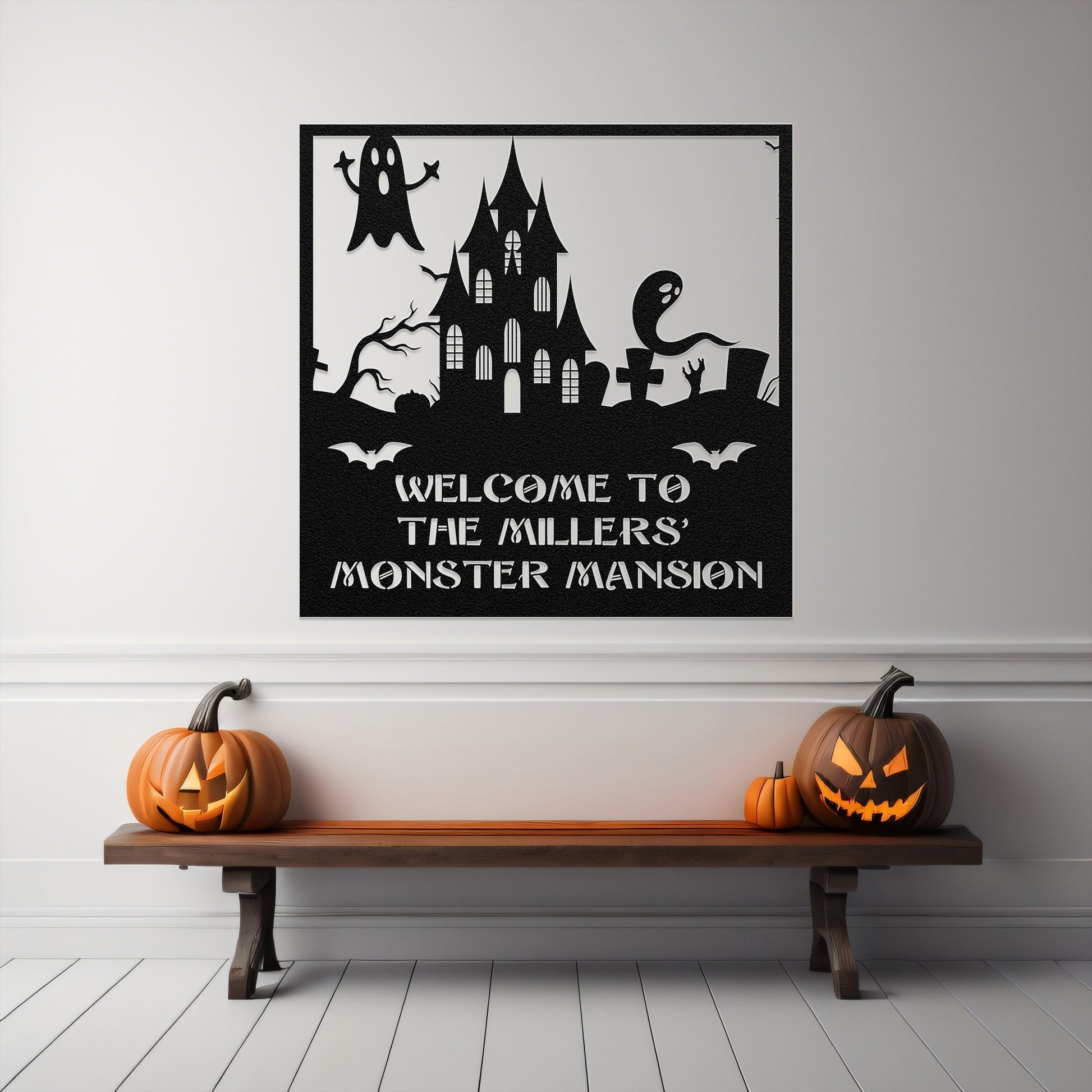 halloween haunted house welcome metal sign – 16 gauge steel