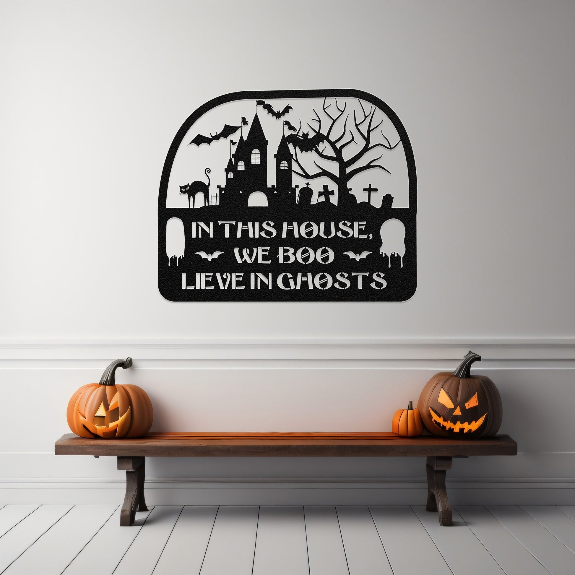 halloween haunted house welcome metal sign – 16 gauge steel