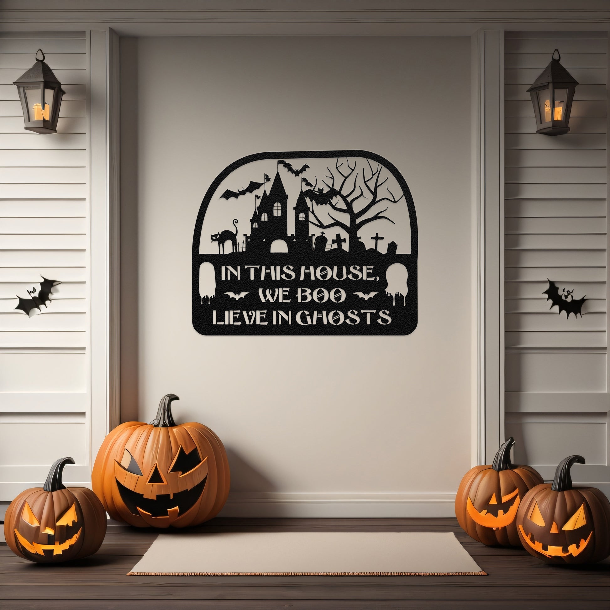 halloween haunted house welcome metal sign – 16 gauge steel