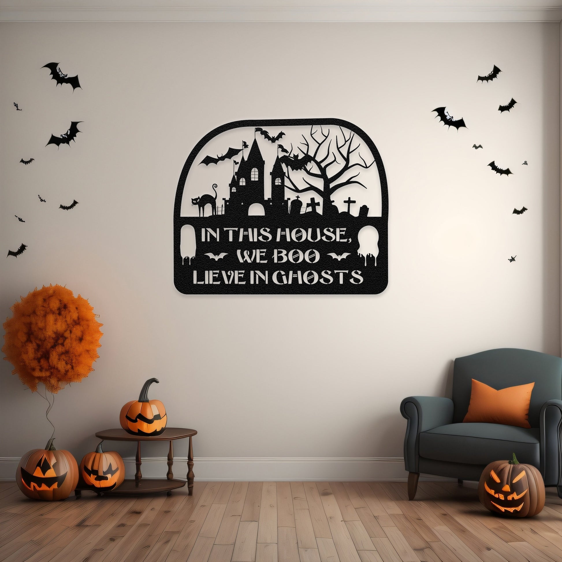 halloween haunted house welcome metal sign – 16 gauge steel