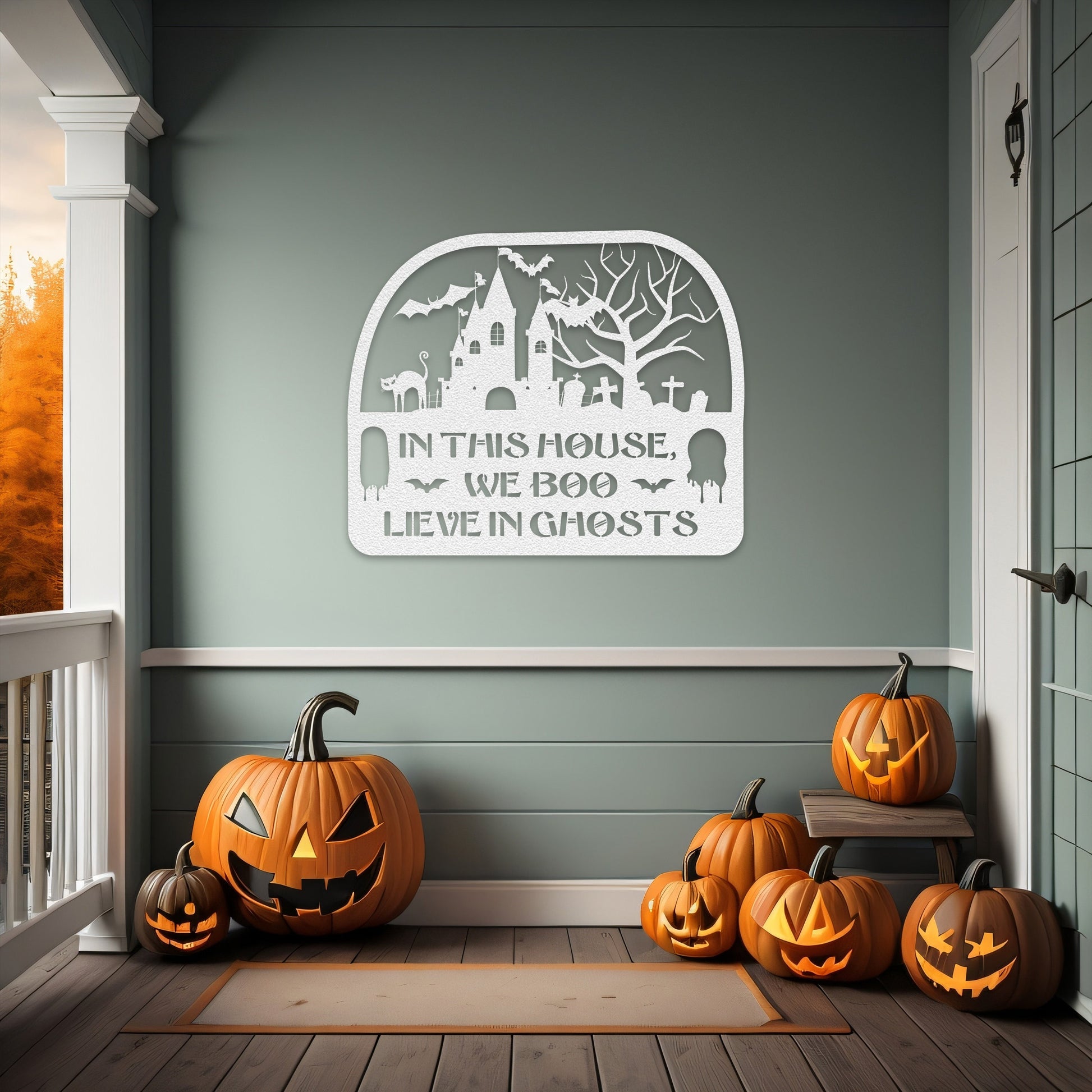 halloween haunted house welcome metal sign – 16 gauge steel