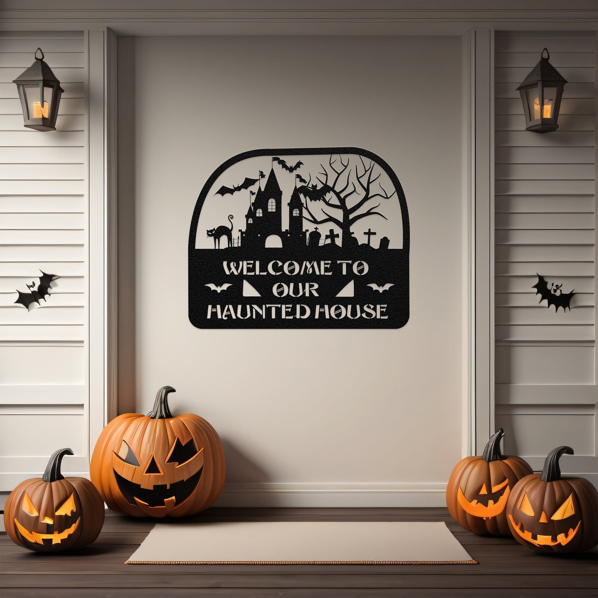 halloween haunted house welcome metal sign – 16 gauge steel