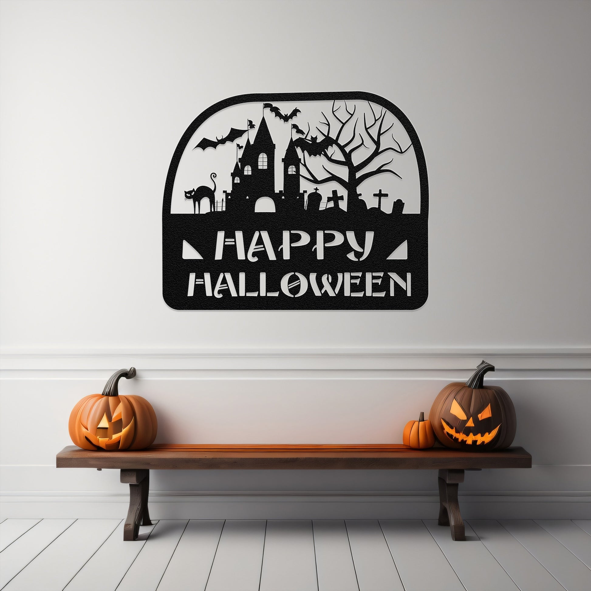 halloween haunted house welcome metal sign – 16 gauge steel