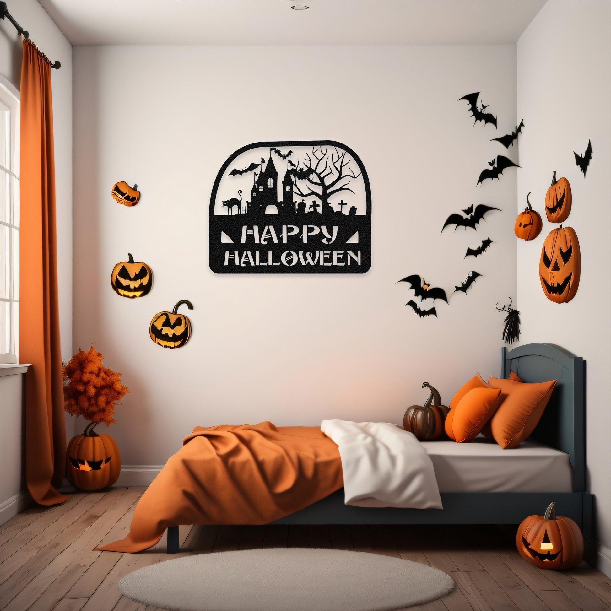 halloween haunted house welcome metal sign – 16 gauge steel