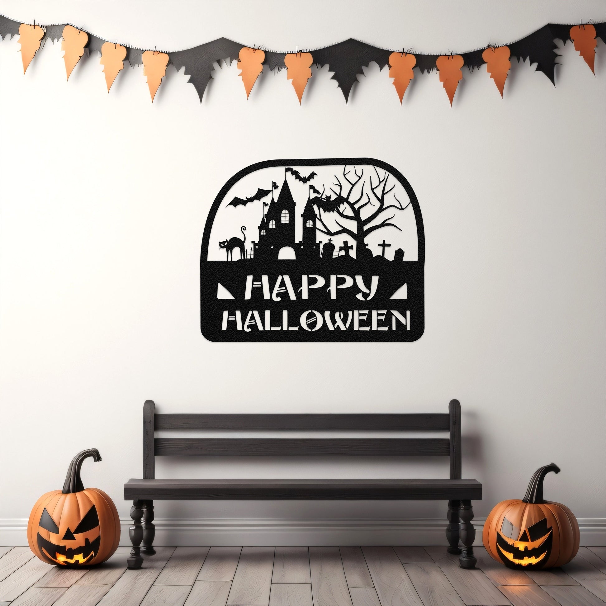 halloween haunted house welcome metal sign – 16 gauge steel