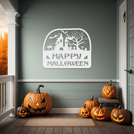 halloween haunted house welcome metal sign – 16 gauge steel