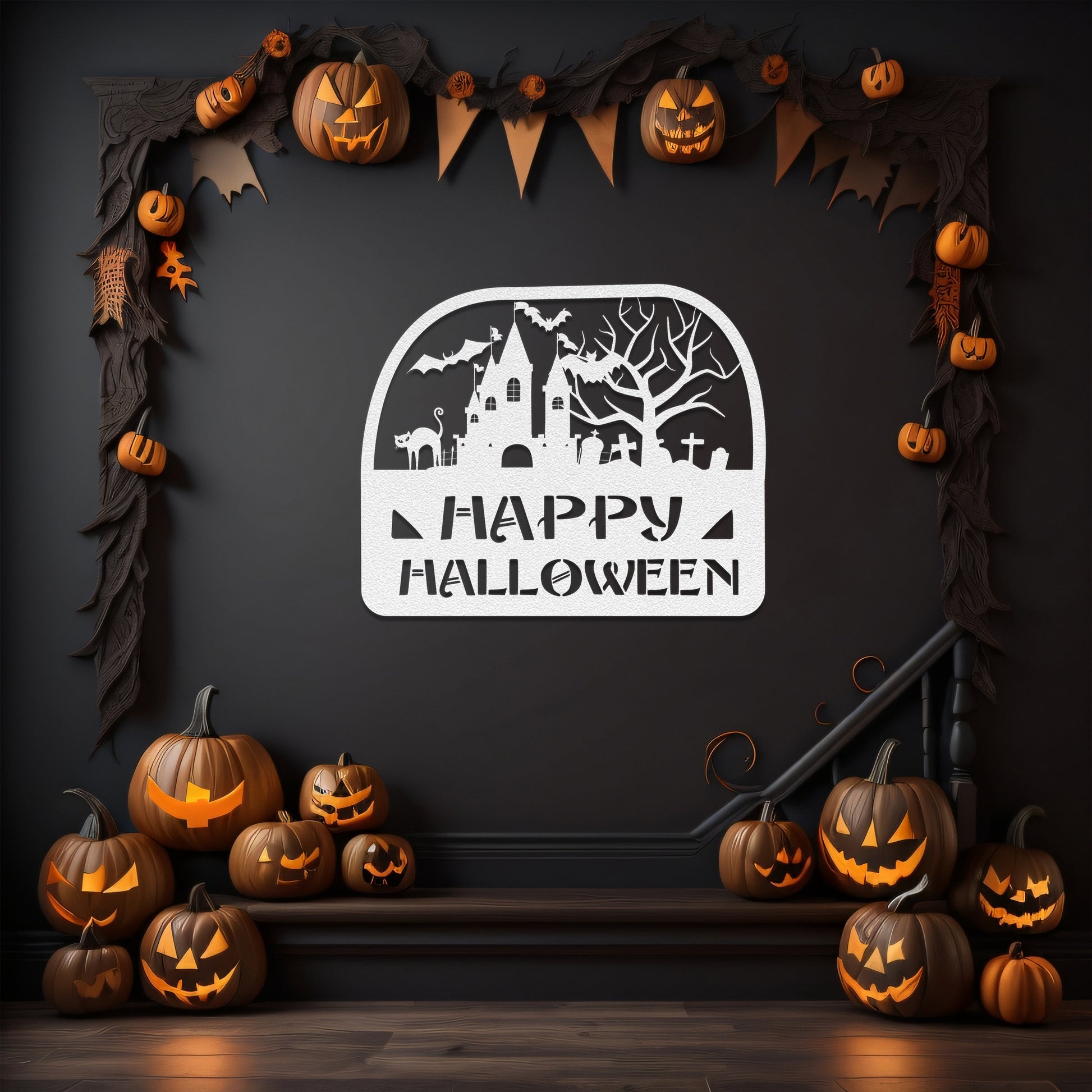 halloween haunted house welcome metal sign – 16 gauge steel