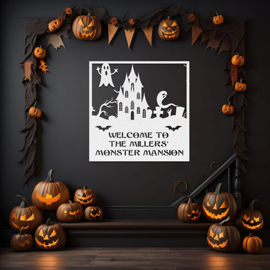 halloween haunted house welcome metal sign – 16 gauge steel