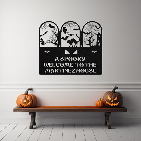 halloween haunted house welcome metal sign – 16 gauge steel