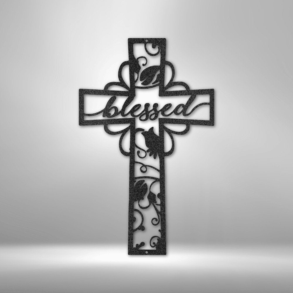 Blessed Cross Steel Sign - Inspirational Metal Wall Art with Religious Symbolism - Stylinsoul