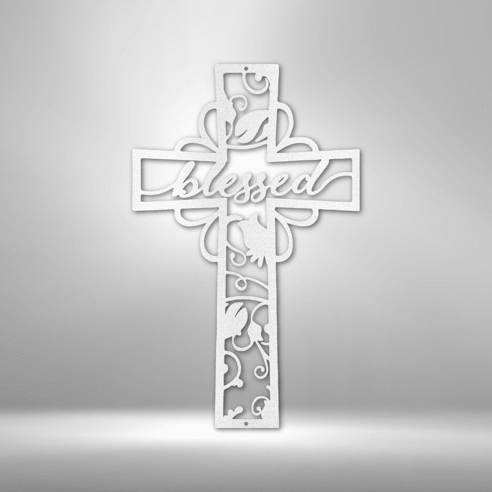 Blessed Cross Steel Sign - Inspirational Metal Wall Art with Religious Symbolism - Stylinsoul