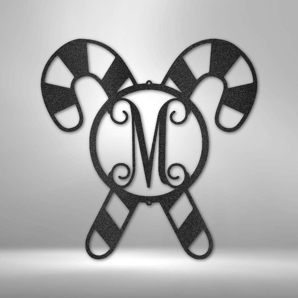 Candy Cane Sign Monogram - Christmas Metal Wall Art for Festive Home Decor - Stylinsoul