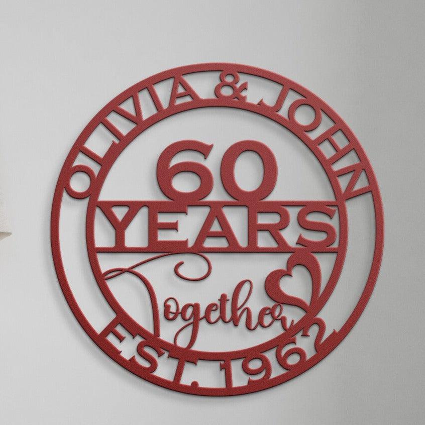 Celebrating 60 Years of Love: Personalized Metal Wall Art Sign for a Memorable Anniversary Gift - Stylinsoul