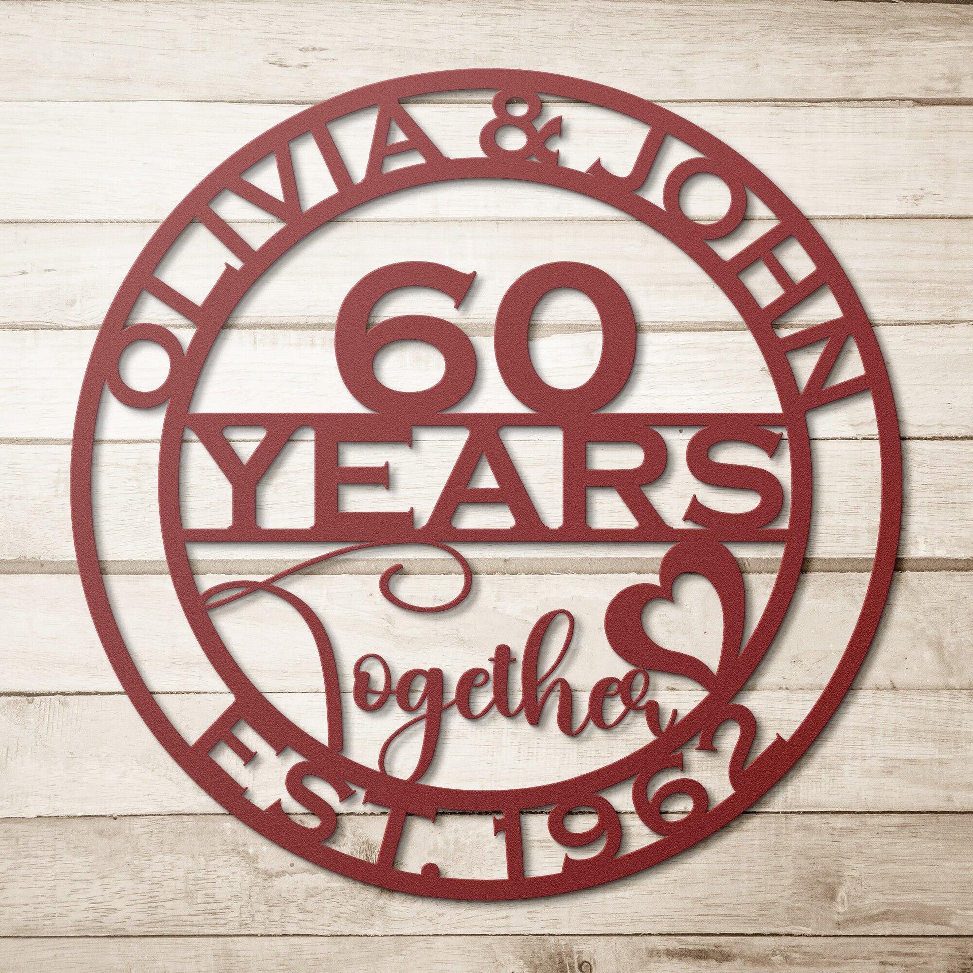 Celebrating 60 Years of Love: Personalized Metal Wall Art Sign for a Memorable Anniversary Gift - Stylinsoul