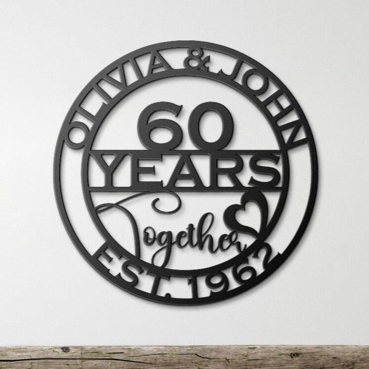 Celebrating 60 Years of Love: Personalized Metal Wall Art Sign for a Memorable Anniversary Gift - Stylinsoul